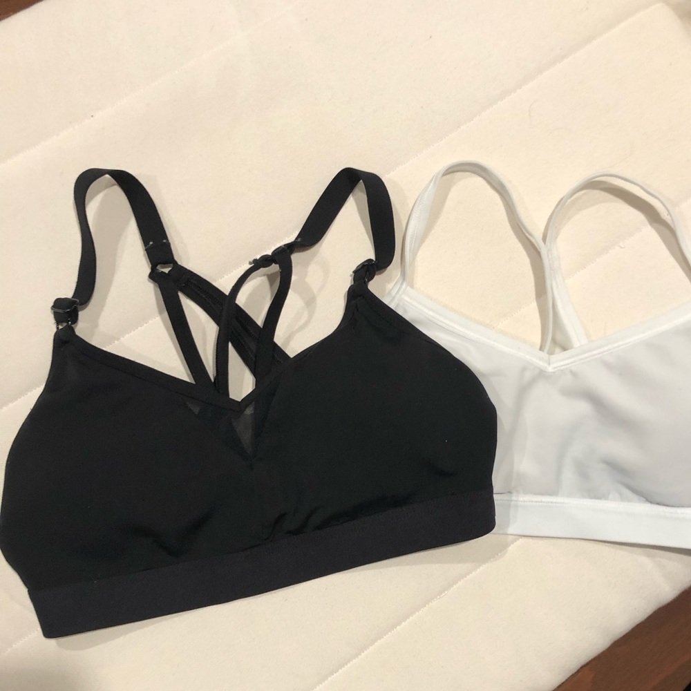 Black Aerie Sports Bra with a Sheer v in the front and back pieces adjustable